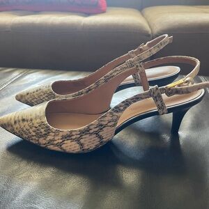 Short heel with variates colors of gray and black with a snake skin look